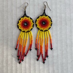 Huichol Handmade Beaded Blossom Earrings NWOT